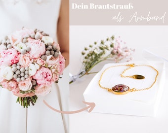 Armband "Belle" Oval mit Blüten aus Deinem Brautstrauß / 925er Silber vergoldet