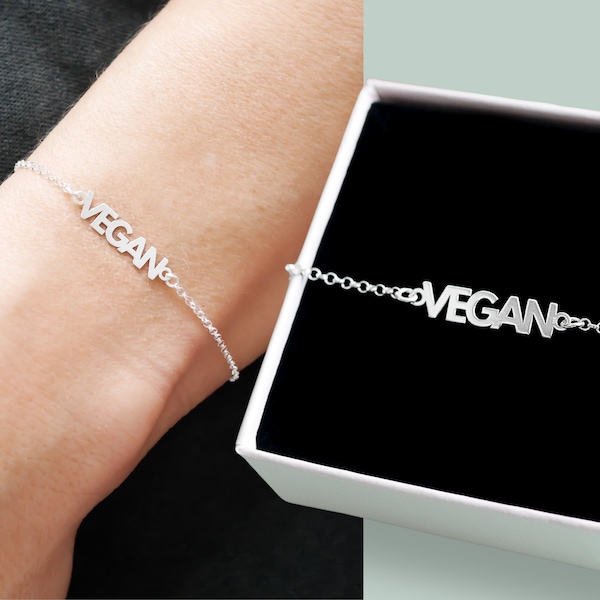 Armband „Vegan“ 925er Silber / auf Wunsch mit Gravur Plättchen