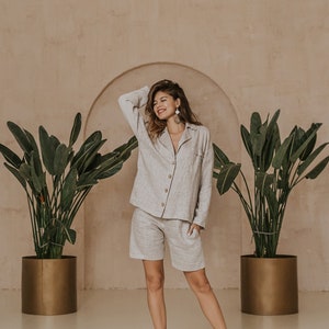 Linen Suit, linen jacket and shorts, linen boho set, Women jacket, beige woman suit, oversize blazer. Sustainable clothing. Gift for women