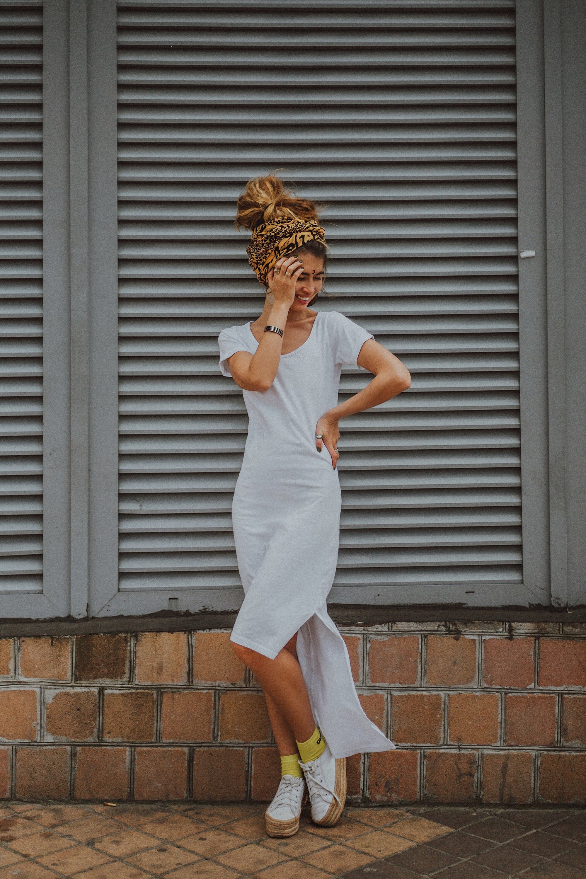 White Cotton T-Shirt Dress: Asymmetric Hem, Minimalist Long Shirt