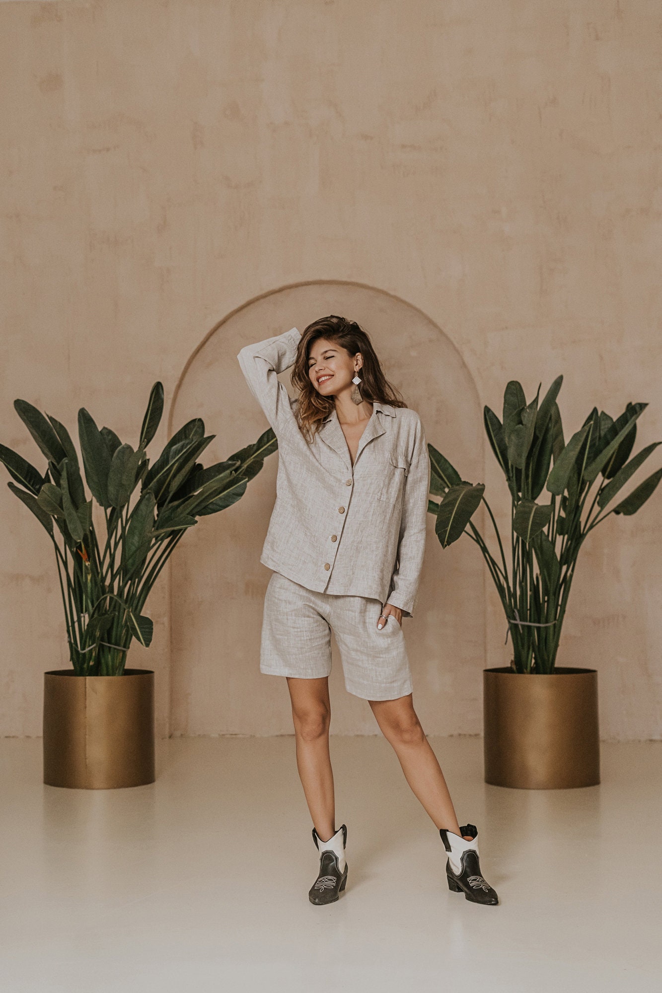 Linen Suit Linen Jacket and Shorts 