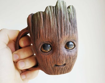 Pottery mug.TO ORDER. Baby Groot. 300 ml mug groot. Baby groot. Personalised pottery. Birthday gift. Groot.