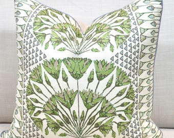Anna French Thibaut Cairo Pillow Cover: Green Floral Print, Custom Sizes Available