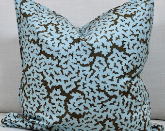 Thibaut Maldives Pillow Cover: Spa Blue Coral Reef Print (19x19)
