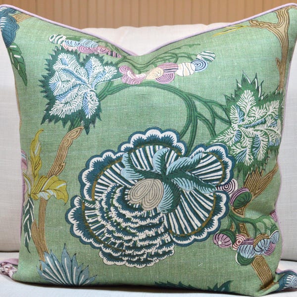 Thibaut Indienne Jacobean Green Pillow Cover, Inquire for custom sizes and options