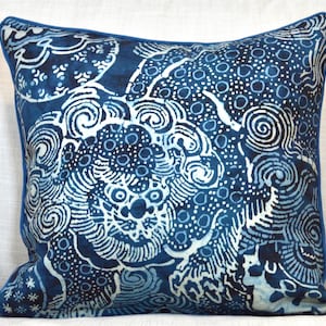P Kaufmann Temple Lion pillow in Indigo plus extra fabric for custom sizes-please inquire