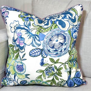 Thibaut Peony Garden in Blue and Green pillow cover from the Sojourn Collection 14x20. Fabric is stocked-Custom sizes available