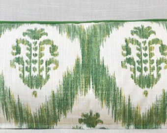 Fodera decorativa per cuscino lombare verde e bianco sporco