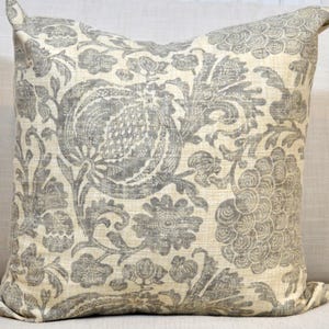 P Kaufmann Rissana in stone which is a Gray and Oatmeal Colored Floral Designed pillow cover + additional fabric if needed for customization