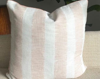 Schumacher Attleboro Ikat Pillow Cover: Blush & White Stripe