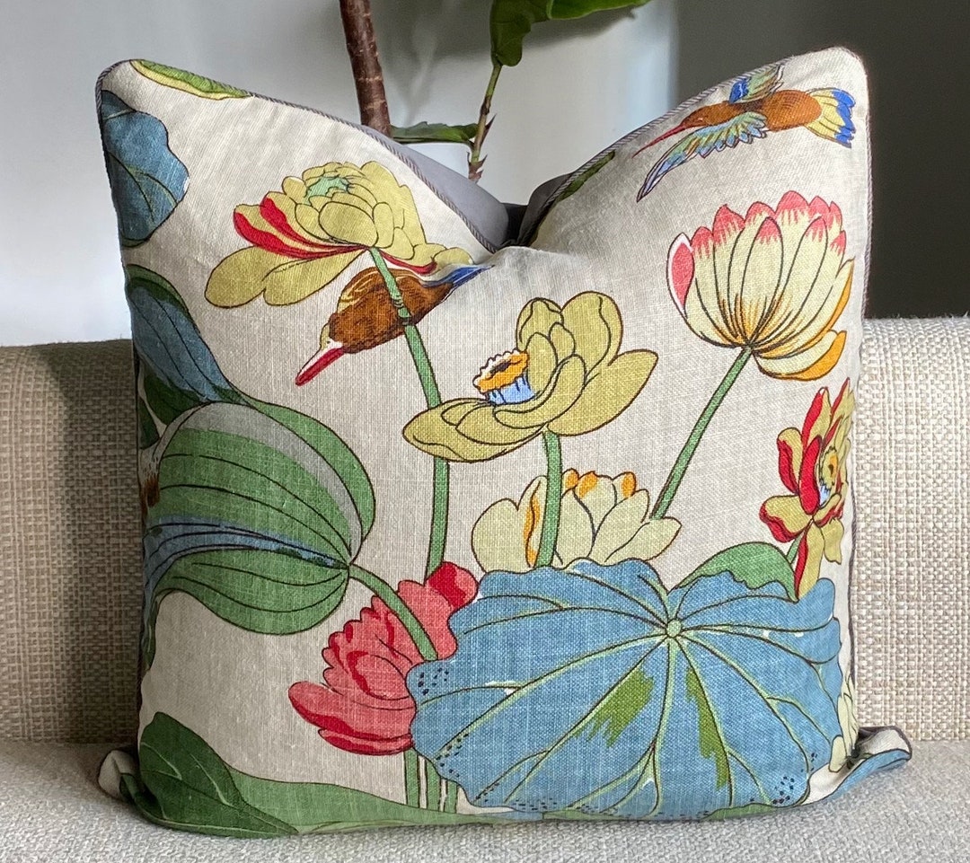 Designer Pillow Cover in Nympheus Linen Stone/pistachio by Lee Jofa