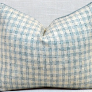 Gingham check spa blue/green and cream Pillow cover