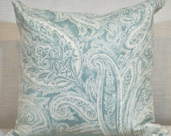 P Kaufmann Rolling Hillside Spa Blue Pillow Cover with coordinating backside