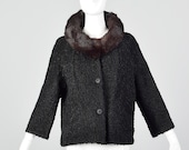 Medium 1960s Faux Persian Lamb Jacket Rabbit Fur Collar Spring Fall Outerwear Lightweight Jacket 60s Vintage