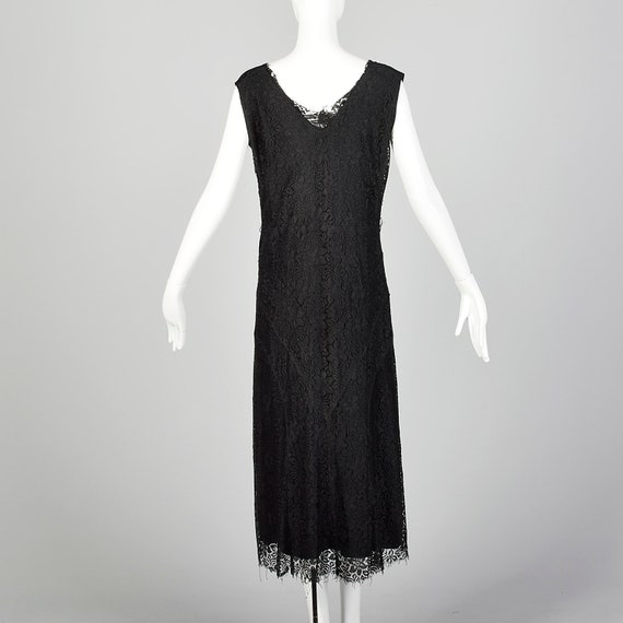Large 1930s Black Lace Day Dress Floral Pattern S… - image 3