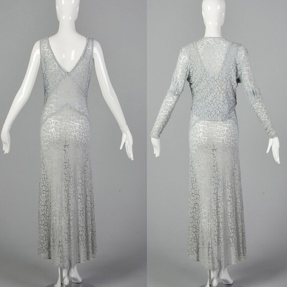 Small 1930s Blue Lace Dress and Jacket Deco Dress… - image 3