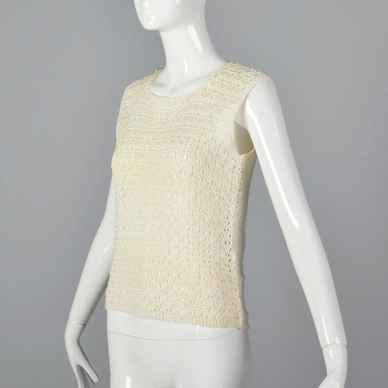 Small 1960s Sleeveless Crochet Top White Open Weave Top - Etsy