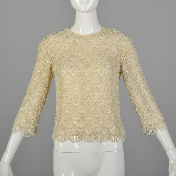 XXS 1960s Beaded Blouse in Ivory Vintage Beaded To