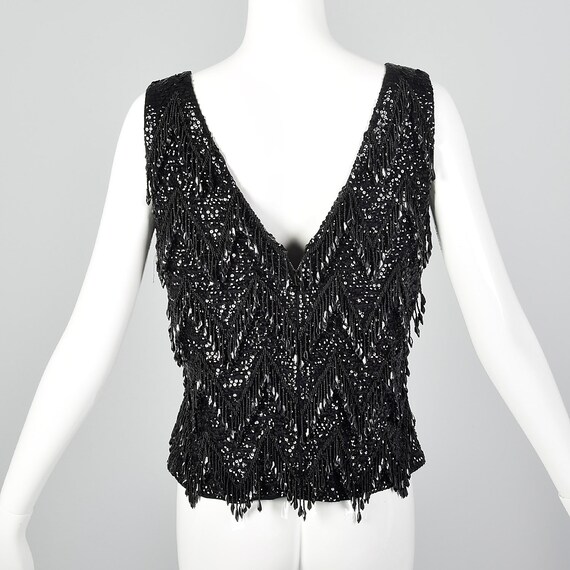 Medium 1960s Top Black Beaded Fringe Blouse Wool … - image 3