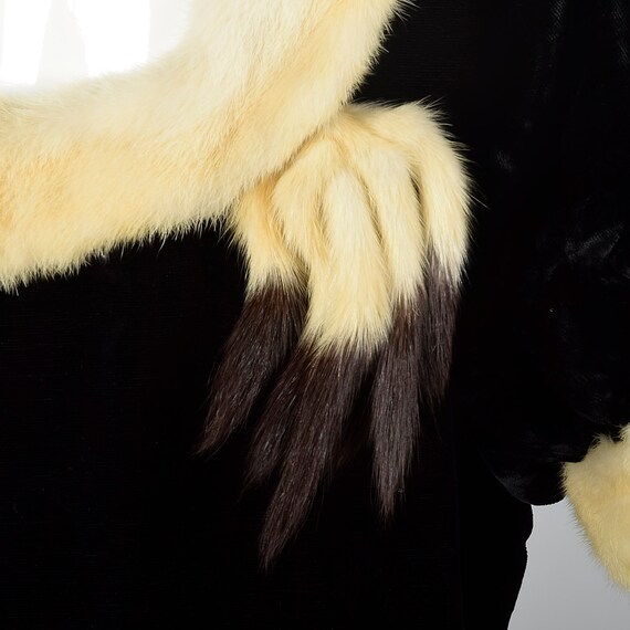 XS Black Cotton Velvet Dress White Fur Trim Bow P… - image 8