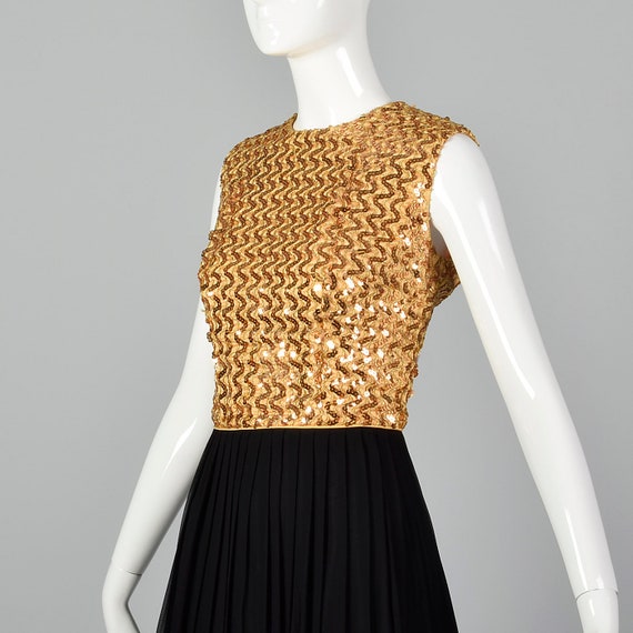 Small 1960s Party Dress Gold Sequin Bodice Sleeve… - image 6