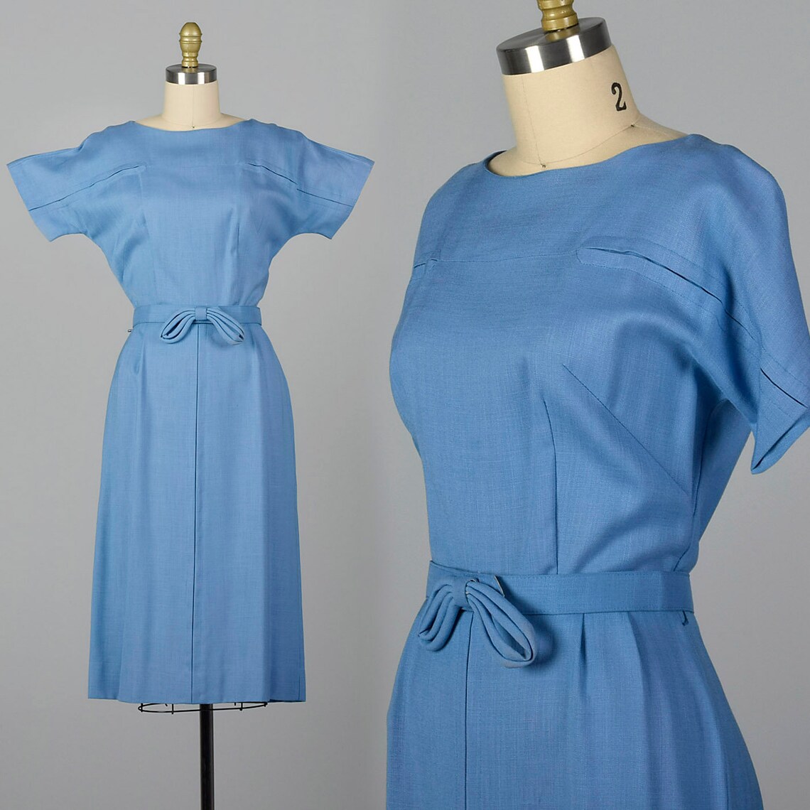 Small 1950s Dress Blue Rayon Day Dress Short Sleeves Pencil - Etsy