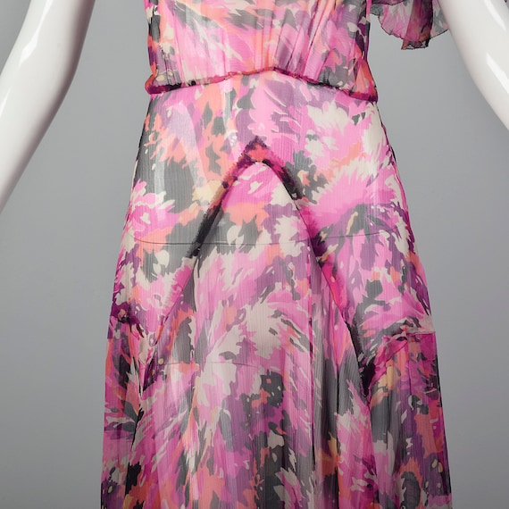 XXS 1930s Dress Pink Floral Silk Dress Short Flut… - image 8