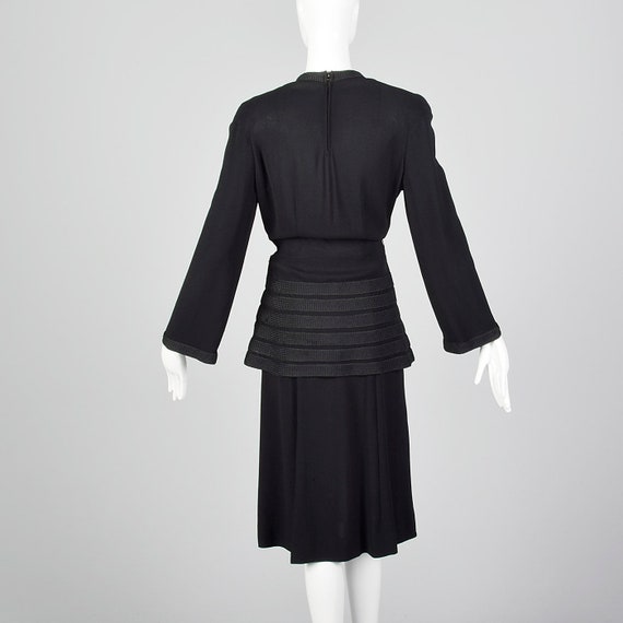 Medium 1940s Dress Black Peplum Dress Woven Strip… - image 2