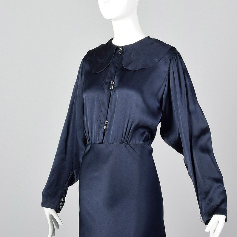 XXL 1930s Dress Navy Silk Dress Long Sleeves Bias Cut Glamorous Evening Wear Long Formal Gown Plus Size Volup 30s Vintage image 6