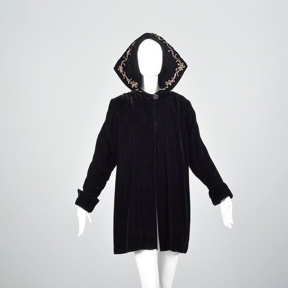 1940s Hooded Coat Loose Autumn Coat Sequin Hood Bl
