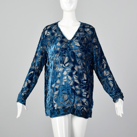 XL 1920s Silk Devore Blouse 20s Burnout Silk Large