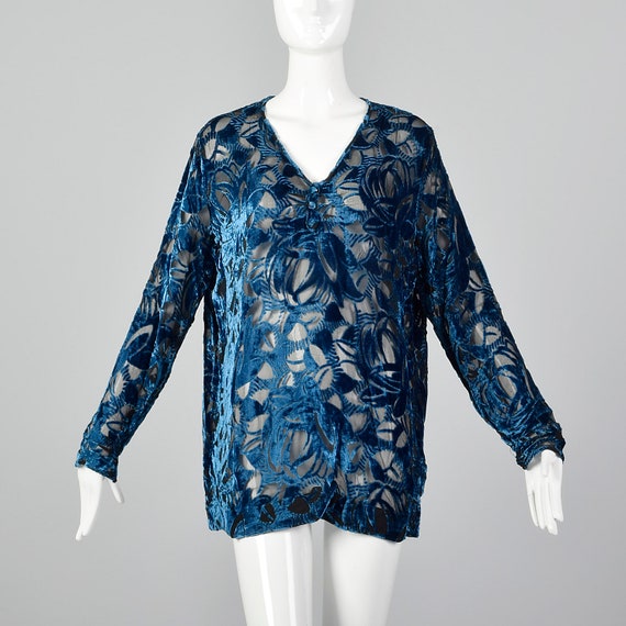 XL 1920s Silk Devore Blouse 20s Burnout Silk Larg… - image 1