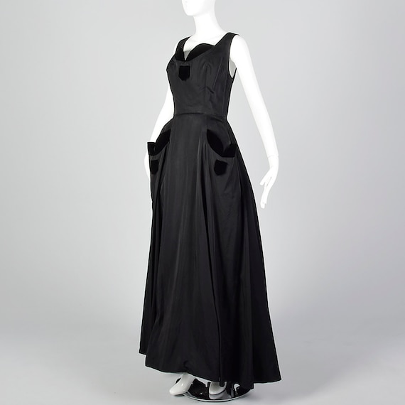 Small 1950s Dress Black Full Length Gown Velvet T… - image 2