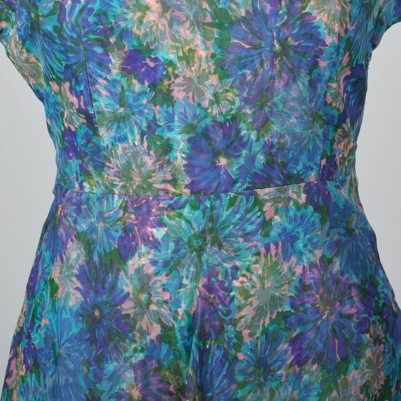 XL 1950s Dress Blue Floral Print Dress Floral Chi… - image 8