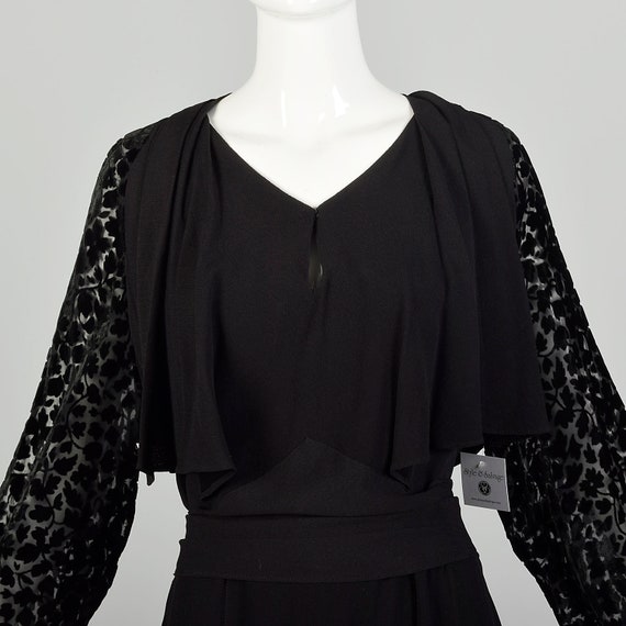 XL 1930s Dress Black Devore Velvet Sleeves Art De… - image 7