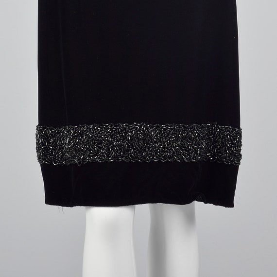 Large 1960s Black Velvet Dress Heavy Beading Simp… - image 7