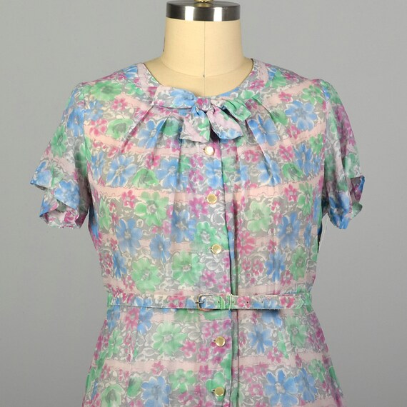 XXL 1950s Day Dress Semi-Sheer Floral Lightweight… - image 6