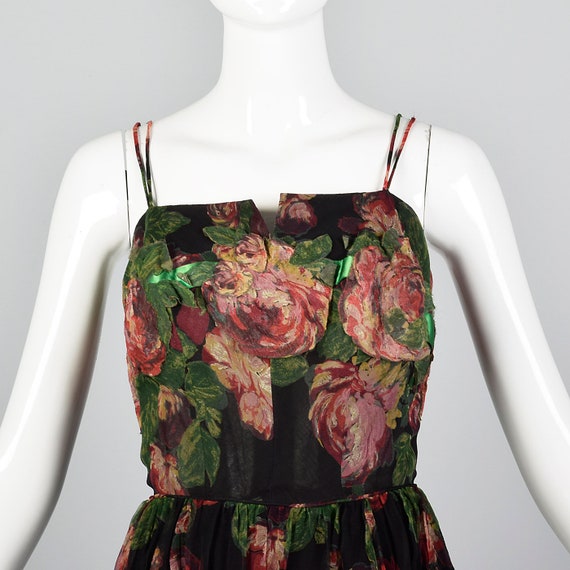 XS 1960s Floral Evening Gown Floral Applique Bust… - image 5