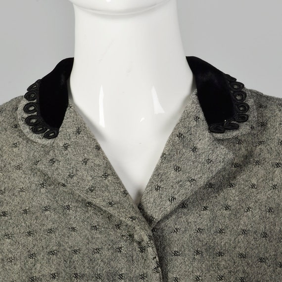 XS 1940s Wool Dress Black Velvet Trim Pockets Sou… - image 7