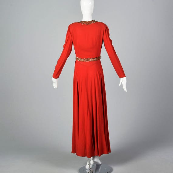 1940s Formal Dress Set Evening Gown Red Rayon Cre… - image 3