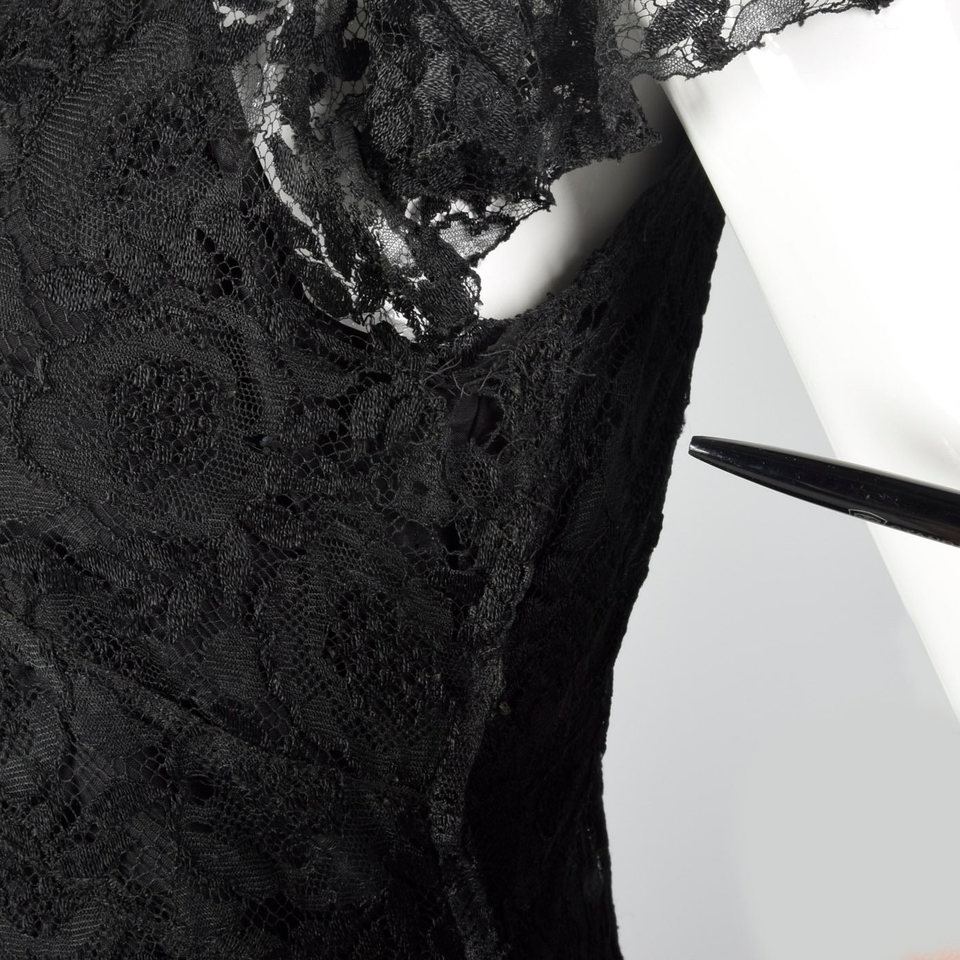 XS 1930s Dress Black Lace Dress Short Flutter Sleeves Art Deco - Etsy
