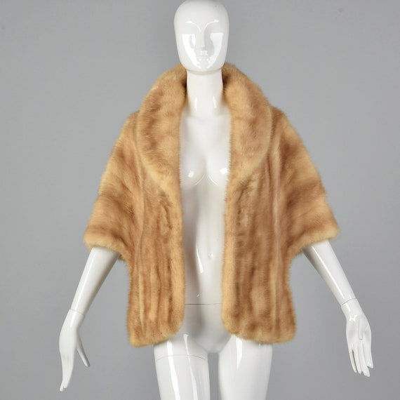 1960s Buff Mink Stole Front Pockets Fur Stole Min… - image 1