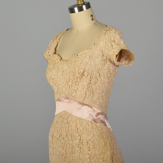 XS 1940s Dress Pink Cream Lace Satin Sweetheart P… - image 6