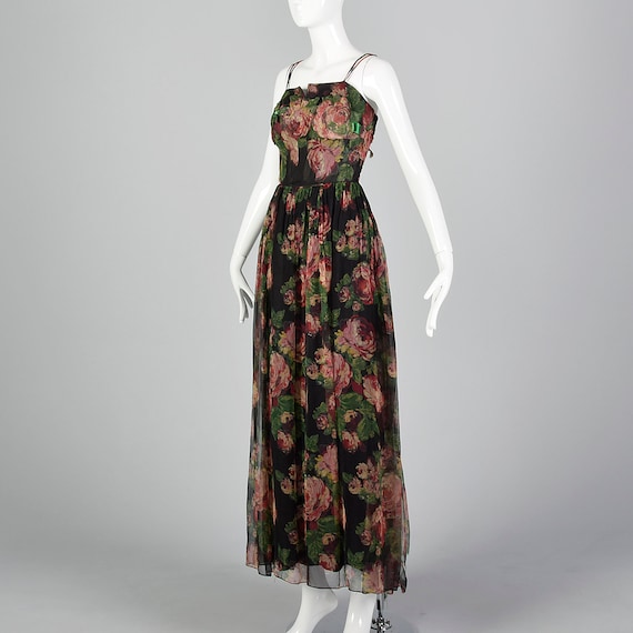 XS 1960s Floral Evening Gown Floral Applique Bust… - image 3