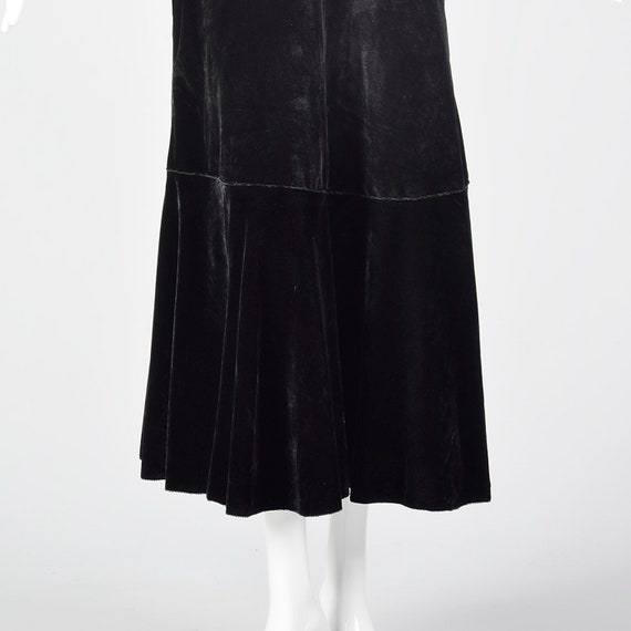 XS Black Cotton Velvet Dress White Fur Trim Bow P… - image 10