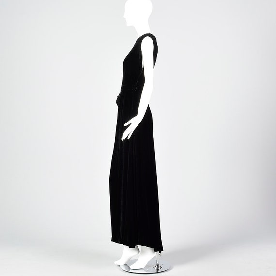 Small 1940s Asymmetric Black Dress Silk Velvet Ev… - image 5
