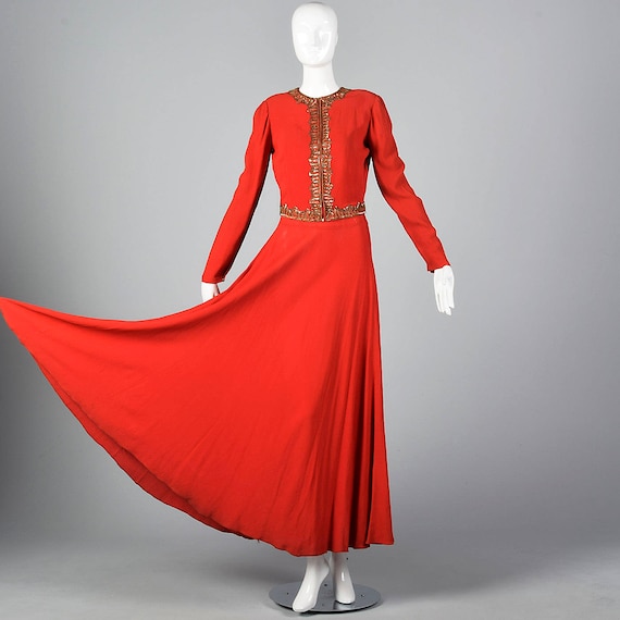 1940s Formal Dress Set Evening Gown Red Rayon Cre… - image 2