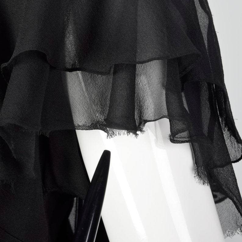 Large 1950s Black Rayon Dress Silk Ruffled Neckline Sexy Black | Etsy