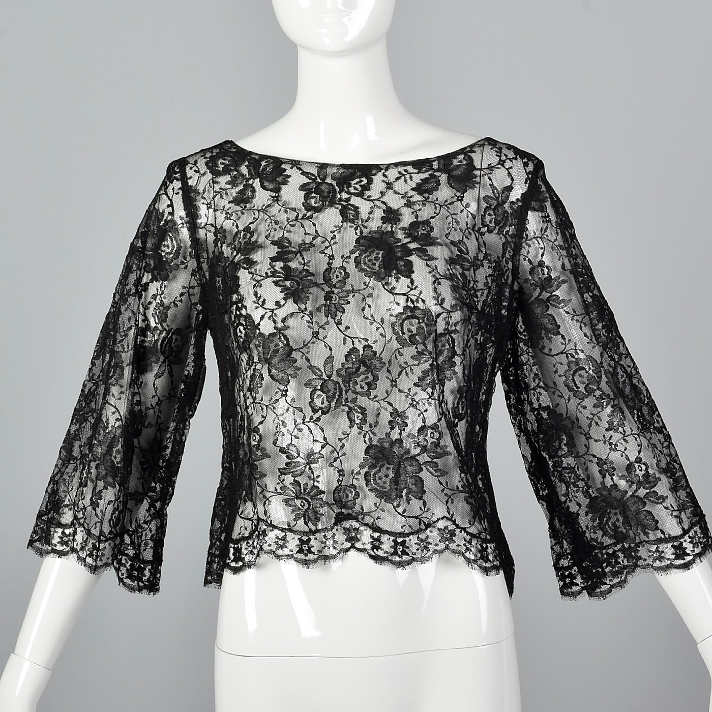 Small Deadstock Floral Lace Sheer Black Top Vintage 1960s Long - Etsy