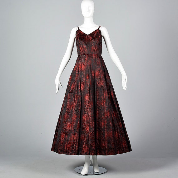 XS 1950s Gown Formal Evening Dress Prom Black Red… - image 6